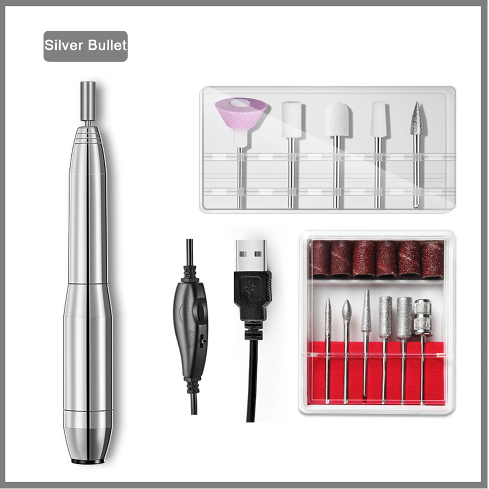 

Wholesale Electric Nail Drill Bits USB Manicure Pedicure Tool 11 Grinding Head Set Perceuse Ongle Exfoliating Polisher Naildrill