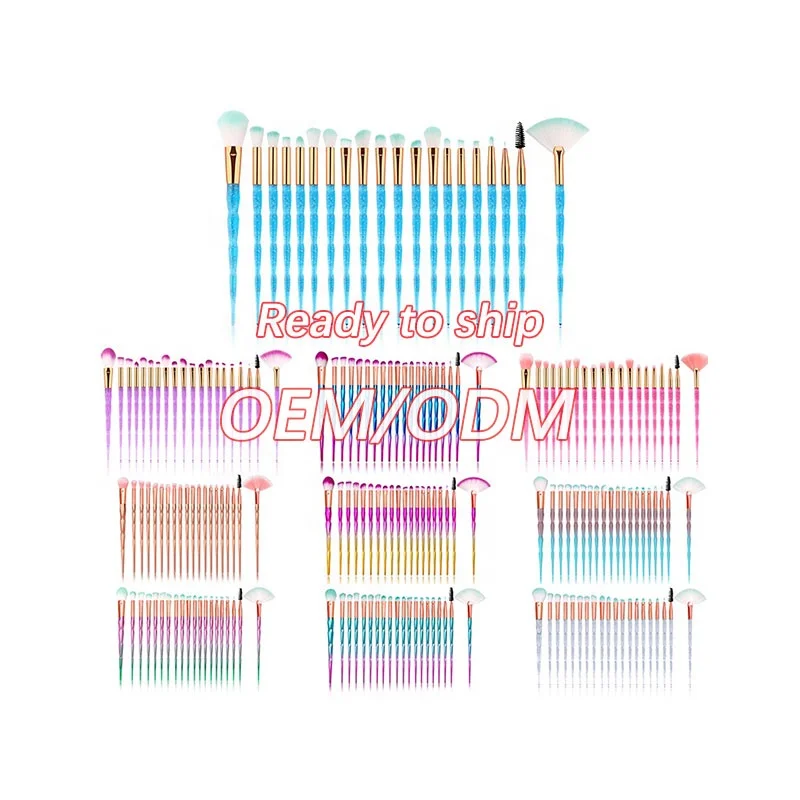 

Factory Price Custom Logo Synthetic Hair Fan Foundation Eyeshadow Crystal Makeup Brush Set, Customized marblecolor