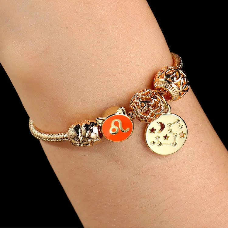 

Hot sale twelve constellations Pendant Charm Bracelets Astrology zodiac DIY bangle for women