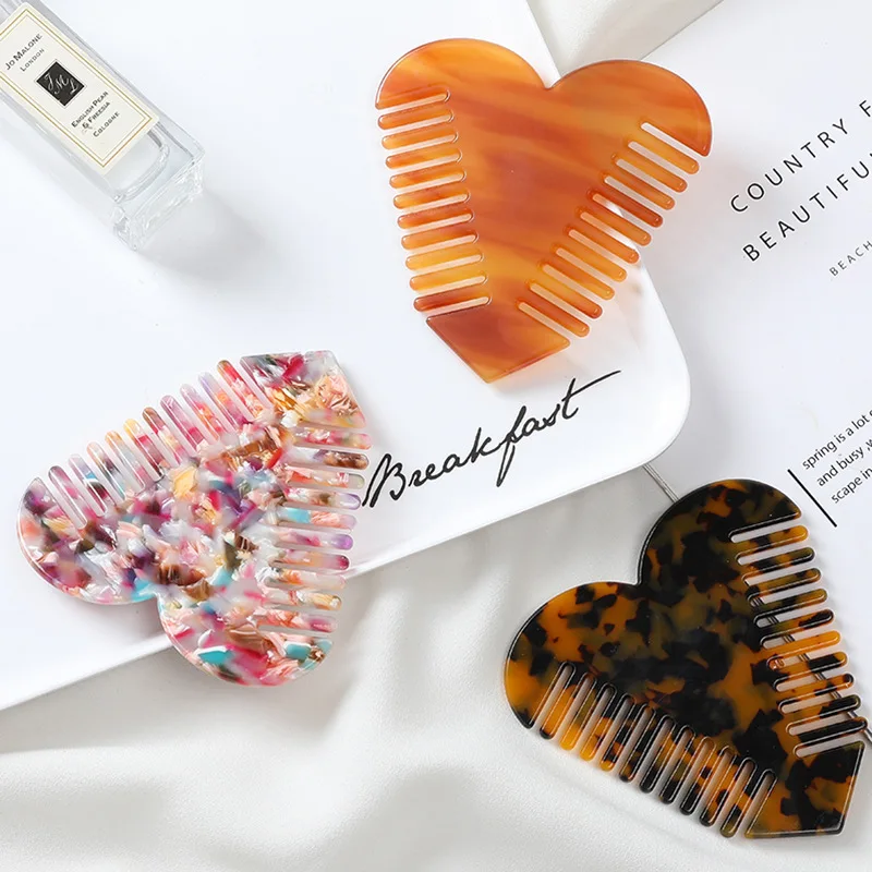 

9.8cm Tortoise Shell Marble Print Resin Acid Hair Comb Narrow Tooth Floral Pattern Heart Acid Handle Acetate Comb