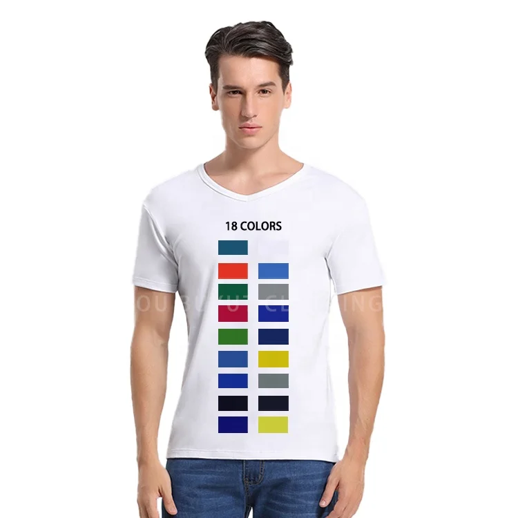 

Custom Brand Label Transfer Printing Plain Pastel Color shirts V Neck Colored T-shirt Sublimation Cotton Polyester T shirt, As pictures or as color chart