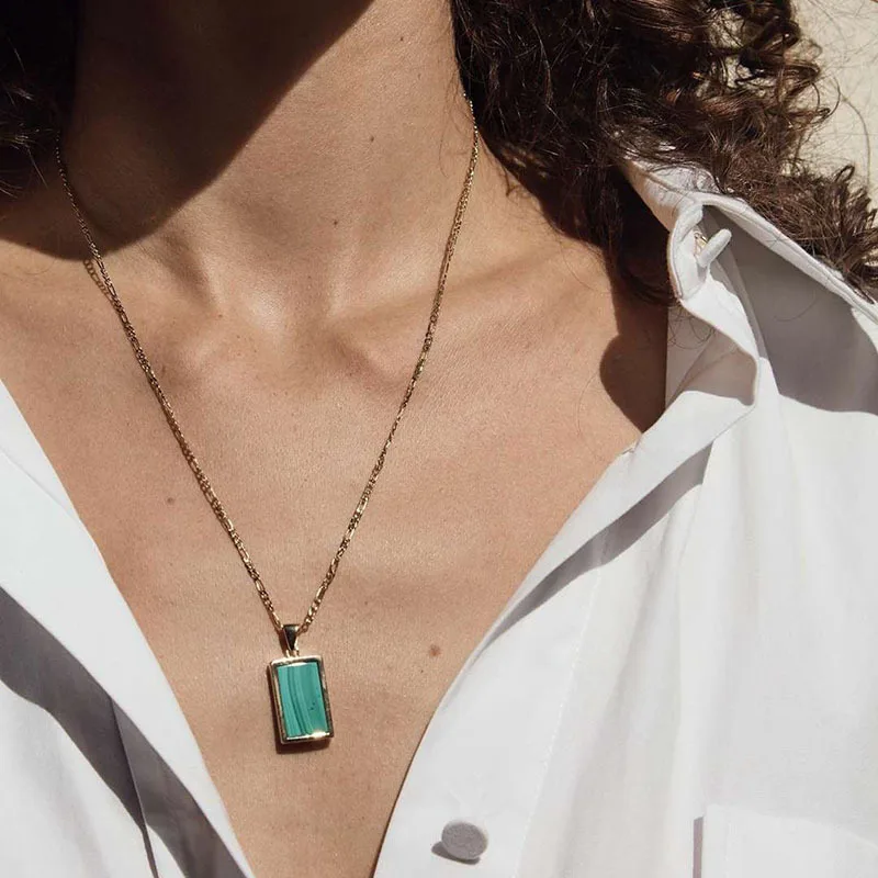 

Jewelry Wholesale Square Colorful White Necklace Rectangle Pendant Necklace Titanium Stainless Steel Gold