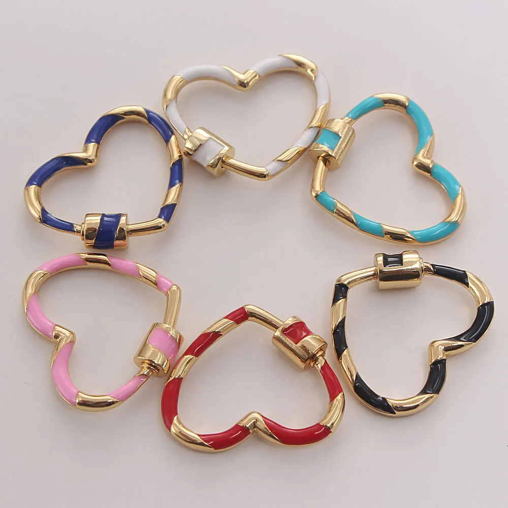 

MHS.SUN Wholesale Colorful Oil Drop Single Heart Pendants For Necklace/Bracelets Accessories Brass Screw Clasp Punk Jewelry, Gold