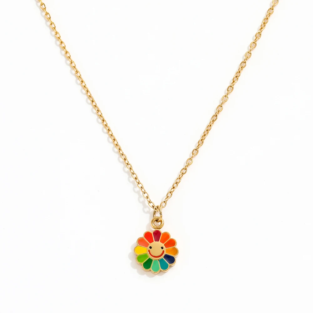 

Joolim Jewelry 18K Gold Plated Stainless Steel Colorful Sunflower Pendant Necklaces Trendy Jewelry