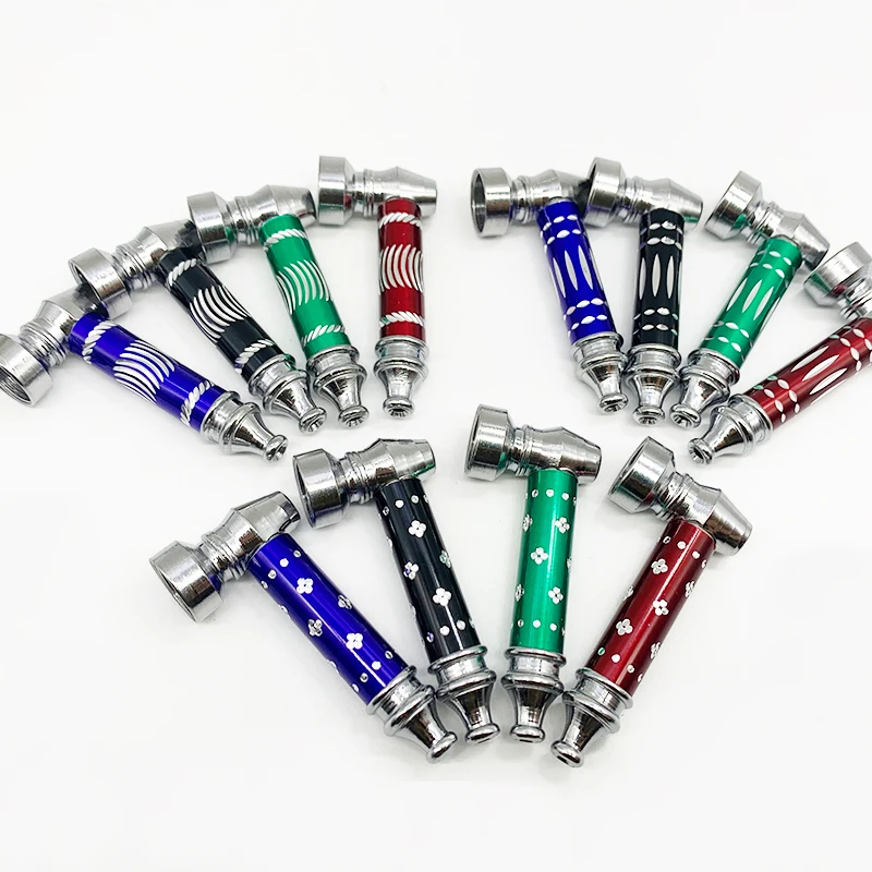 

SHINY diamond metal smoking pipes China mini metal smoking pipe Hot sale fashion BOB sticker Tobacco Pipes removeable filter, Black,green,blue and red