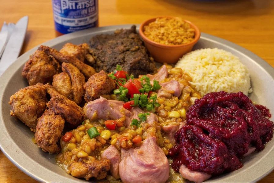 Traditional Jamaican jerk chicken meal with sides