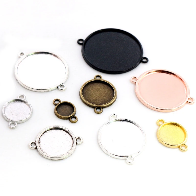 8-30mm Inner Size Classic 7 Colors Plated One Sided Double Hanging Simple Style Cabochon Base Setting Charms Pendant Blank Bezel