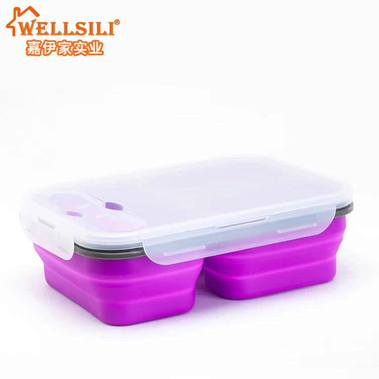 

Factory sale hot Platinum Cured BPA Free Eco Friendly food container Large 3 Compartment Eco Silicone Collapsible Lunch Box