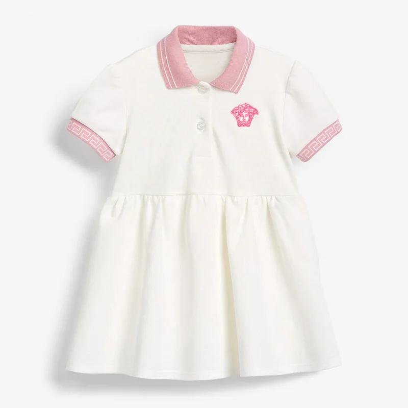 

Summer casual White color drapped dress turn collar girls cotton dresses