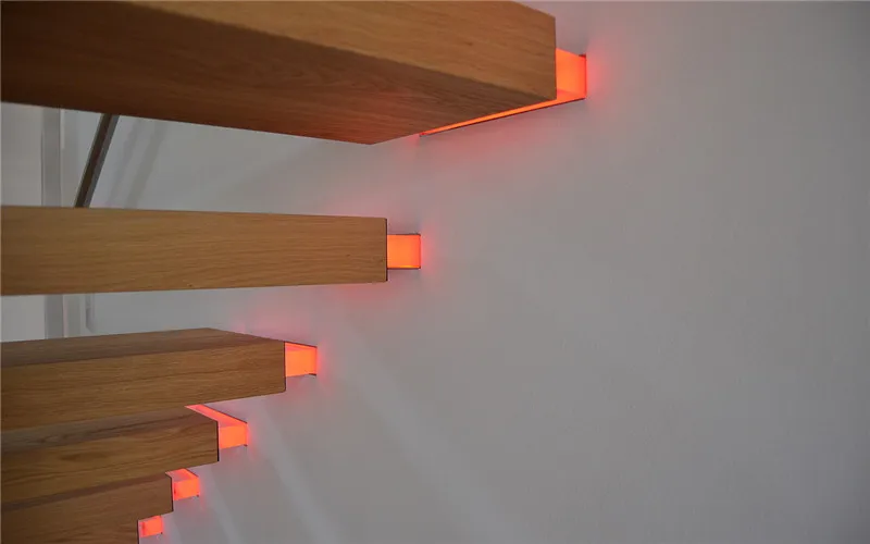Modern And Interior Straight Eskalye Glass Floating Stairs Solid Wood Tread Staircase With led Stair Light
