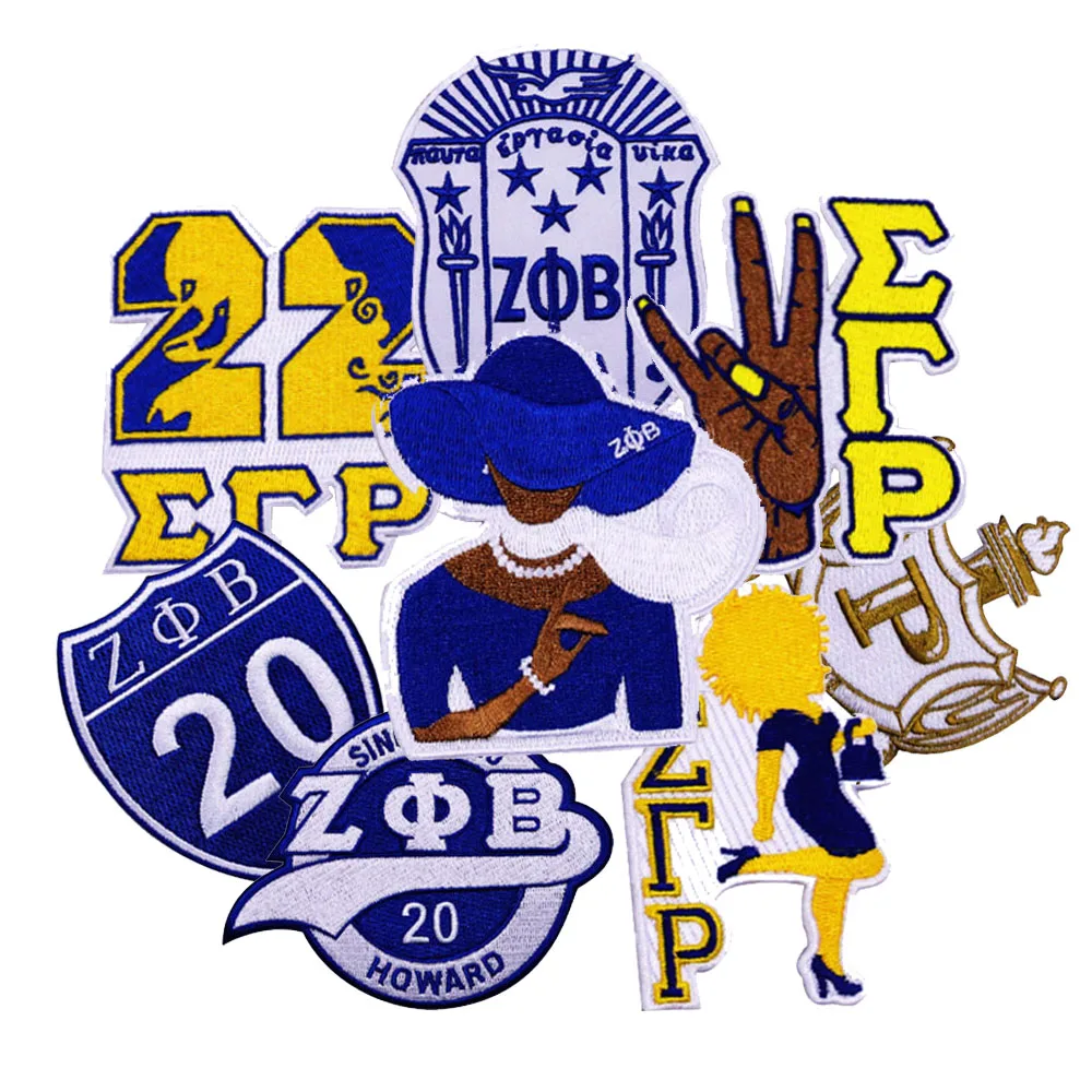 

Greek Zeta Phi Beta ZPB Royal Custom Iron On logo Embroidery Letters Patch With iron on Backing bordado embroidery patch, Custom color
