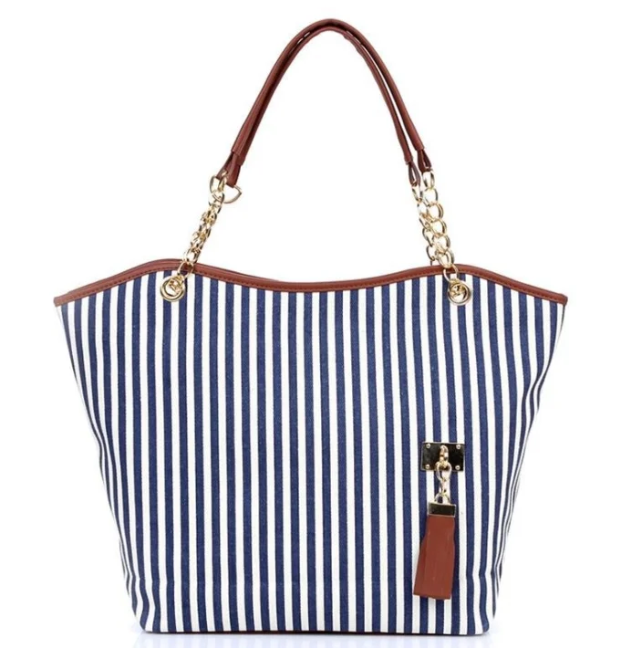 

New canvas fashion striped tote bag tassel handbags, Various