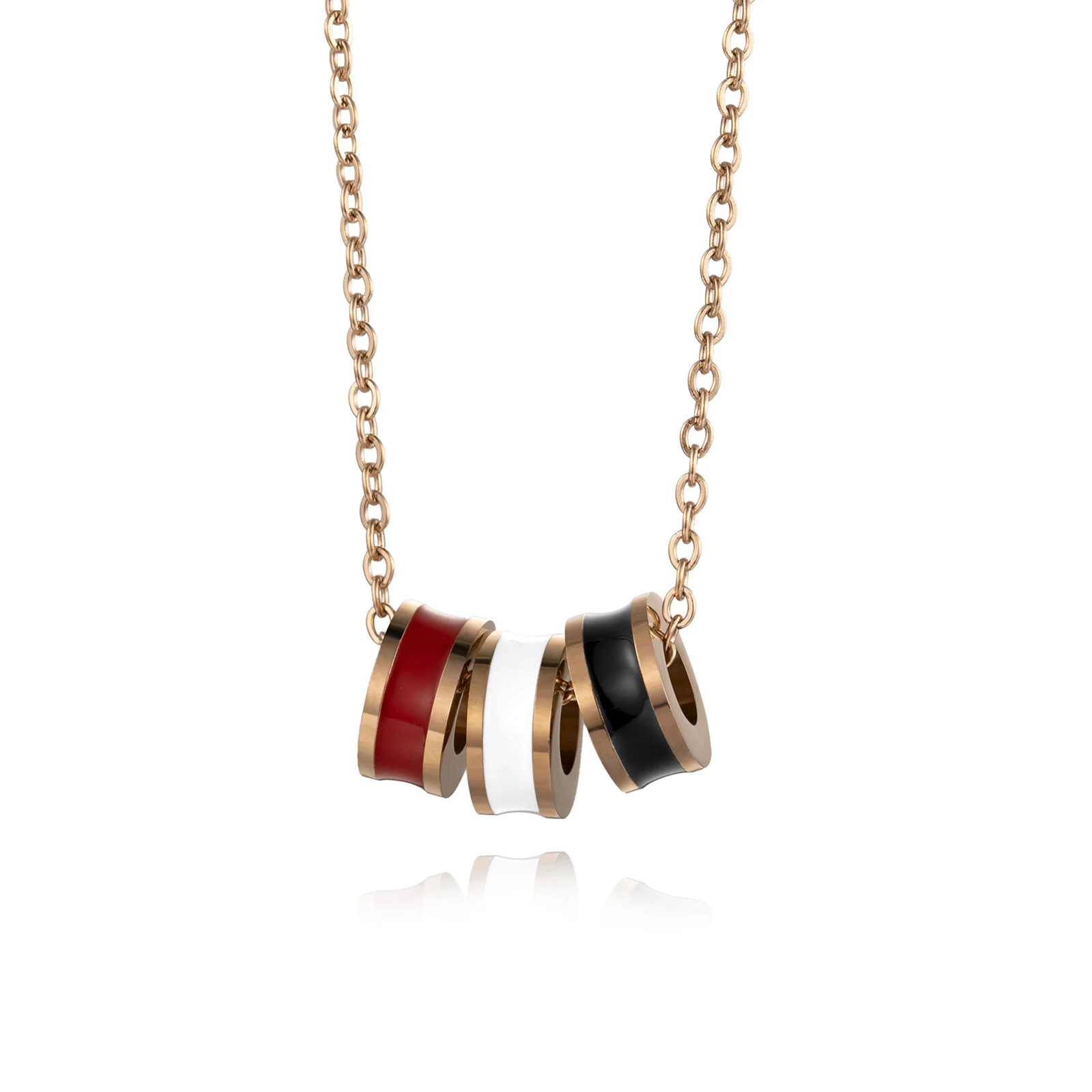 

Loftily New Design Rose Gold Colorful Red Black White Enamel 3 Circles Pendant Necklace