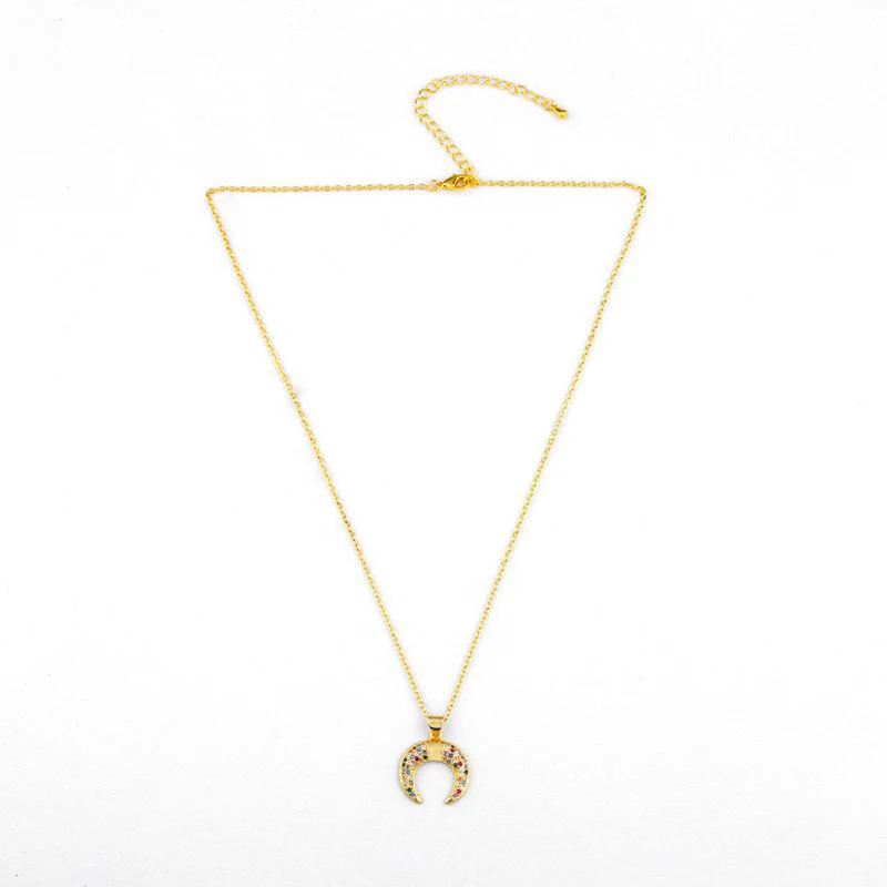 

New Style Hot Sale Brass Simple Style Fashion Moon&Ox Horn&Cactus Pendant Women Necklace, Picture shows