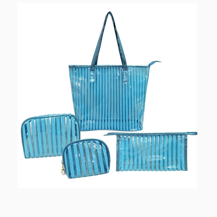 

handbags ladies custom printed waterproof transparent plastic pvc beach tote bag, Stripe