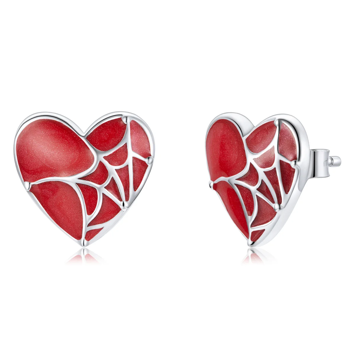 

SCE1198 Cobweb love heart earrings 925 sterling silver trendy stud earrings
