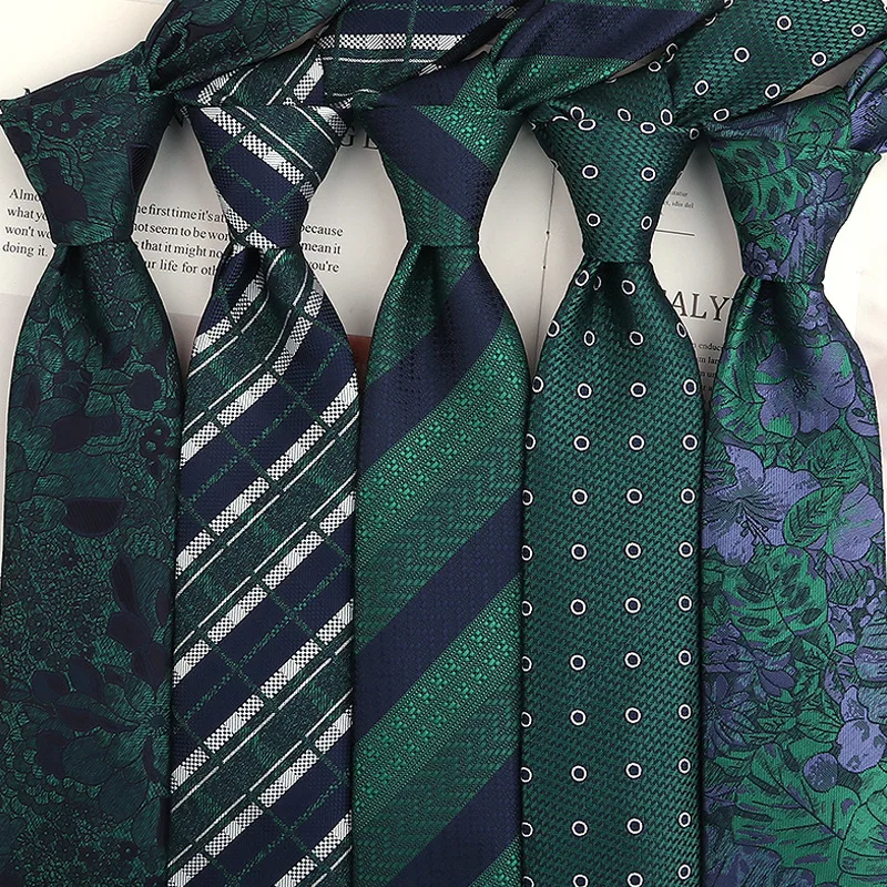 Luxury Jacquard Woven 7.5CM Floral Paisley Necktie Green Blue Polyester Ties for Men Ascot Formal Business Party for Groom