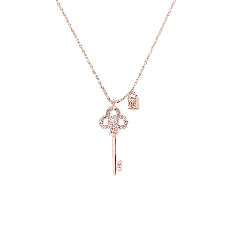 

Wholesale Unique Romantic Sterling Silver S925 Silver Lock And KEY Pendant Fashion Jewelry Necklace For Women, Rose gold,platinum