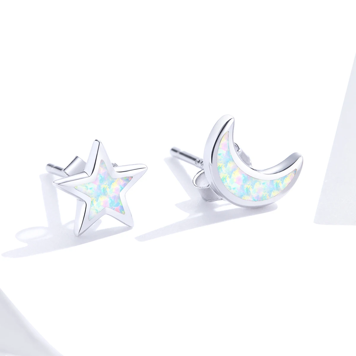 

925 Sterling Silver Open Moon And Star Statement Earrings Custom