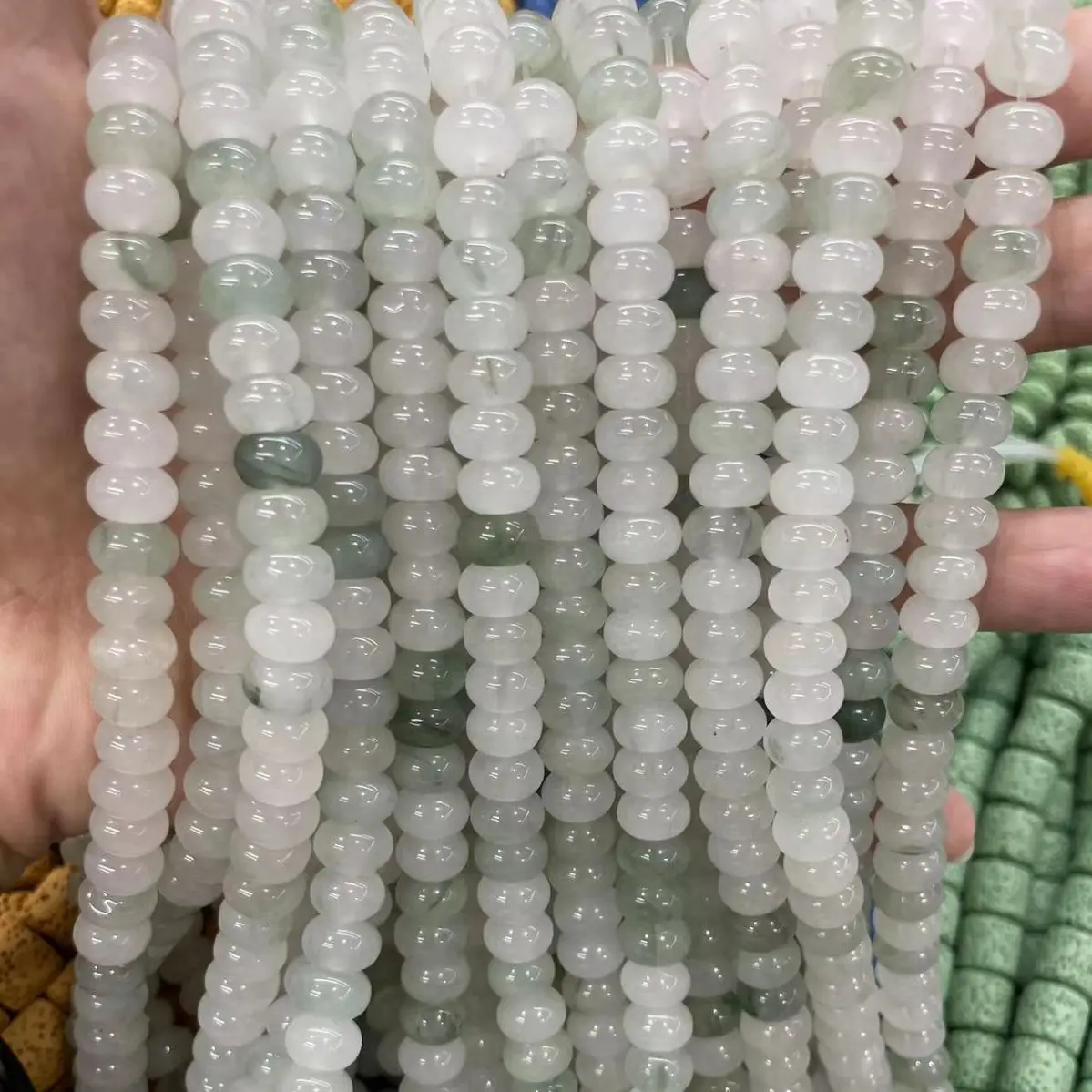 

Hot Selling 5*8mm Barrel Shape Gemstone Natural Ice Green Jade Smooth Round Loose Beads for DIY Jewelry Making