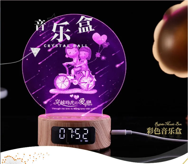 Aisle Home Hotel Mini Acrylic 3d Decoration Lamps artificial acrylic USB 5V 5W Speaker Clock Music LED Night Lights