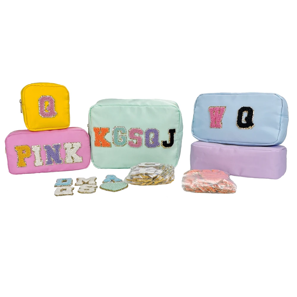 

Stock M Size Waterproof Nylon Travel Makeup Toiletries Bag Towel Embroidery Patches Logo Cosmetic Bags, A lot, customizable