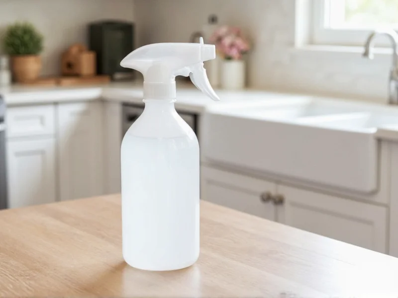 Homemade cleaning spray bottle on kitchen counter