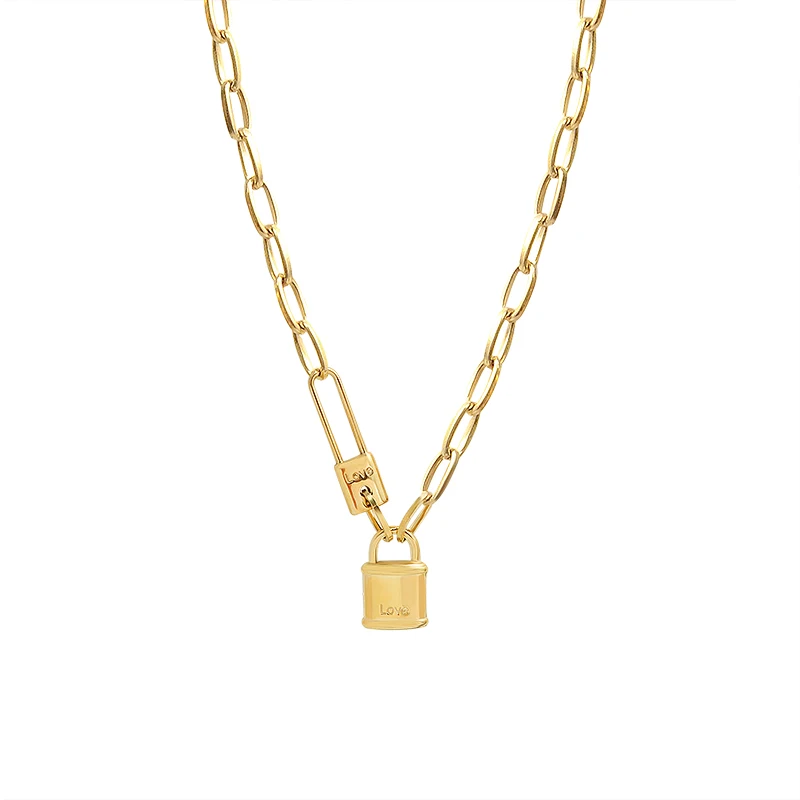 

Trendy 18K Gold Plated Lock Pendant Stainless Steel Necklace Jewelry