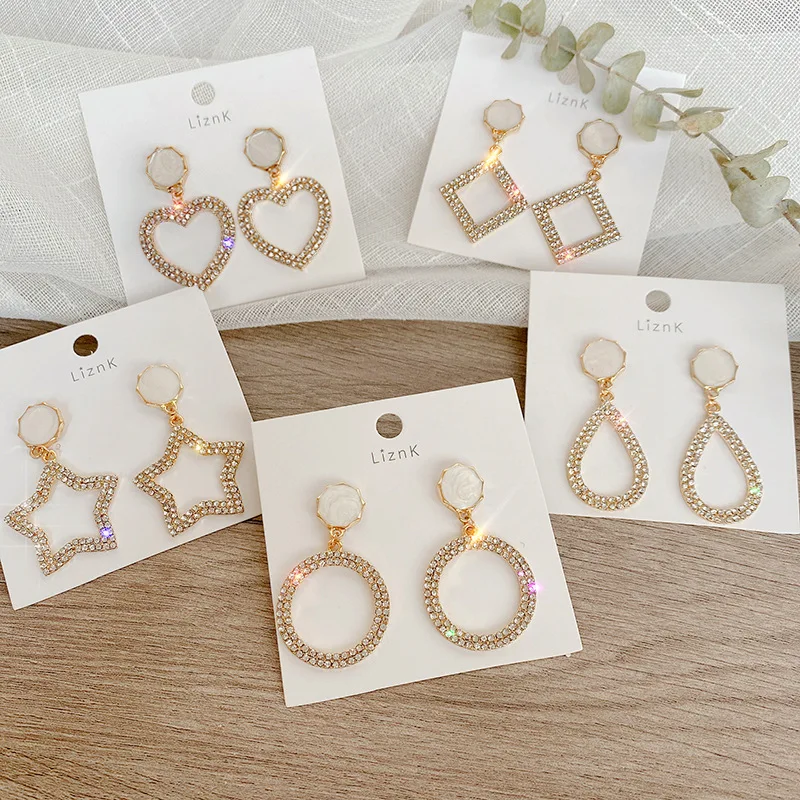 

Ins Style Crystal Heart Star Shape Pendant Earrings For Girls Enamel Rhinestone Crystal Round Square Shape Dangle Earrings