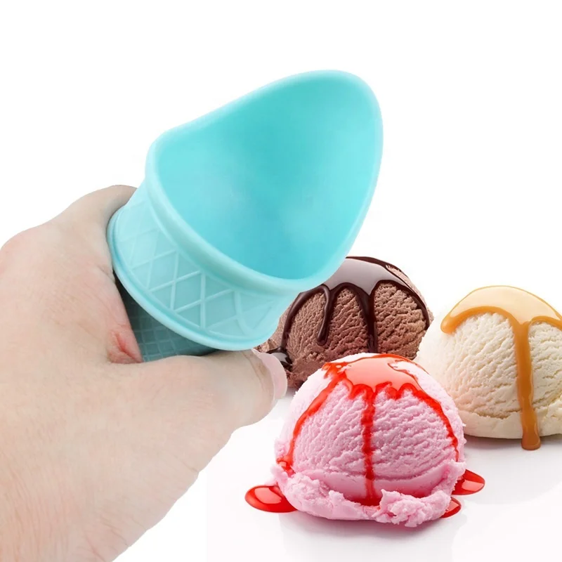 

plastic 2-in-1 DIY ice cream scoop and cone cups holder for kids, Blue and pink