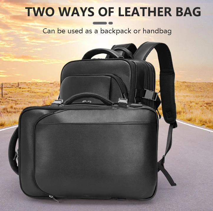 

Large capacity expandable multi-level multifunctional handbag genuine leather men's business backpack outdoor hiking back bag