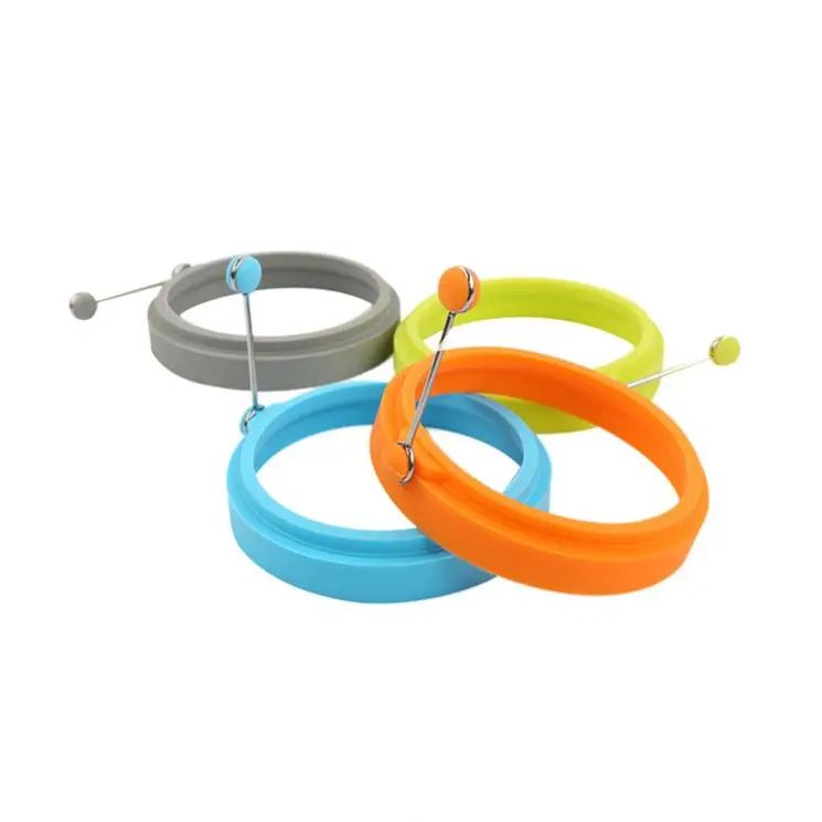 

2020 Popular Kitchen Accessory Best Price Round Fried Egg Mold Silicone Fried Egg Former Egg Ring Shaper, Blue orange grey green