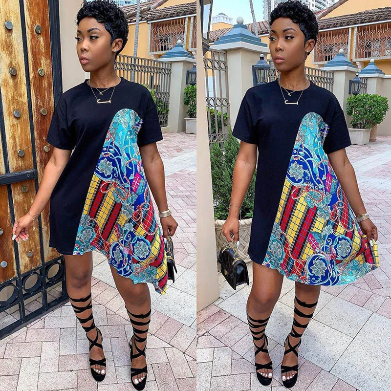 

High Quality Casual Print Stitching Mini Dress