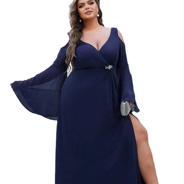 

Plus Size Long Bell Sleeve Formal Sequin Mother of the Bride Dress