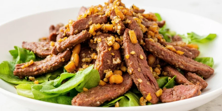 Spicy Beef Salad with Different Spice Toppings