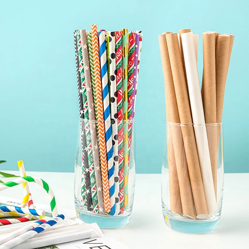 

Hot Biodegradable Bamboo Wrapping No-dye Brown Kraft Paper Wrapped Disposable Drinking Straw, Customized