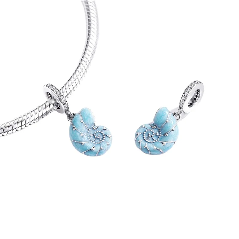 

Fine 925 Sterling Silver Blue Conch Pendant Cute Charms For Jewelry Making