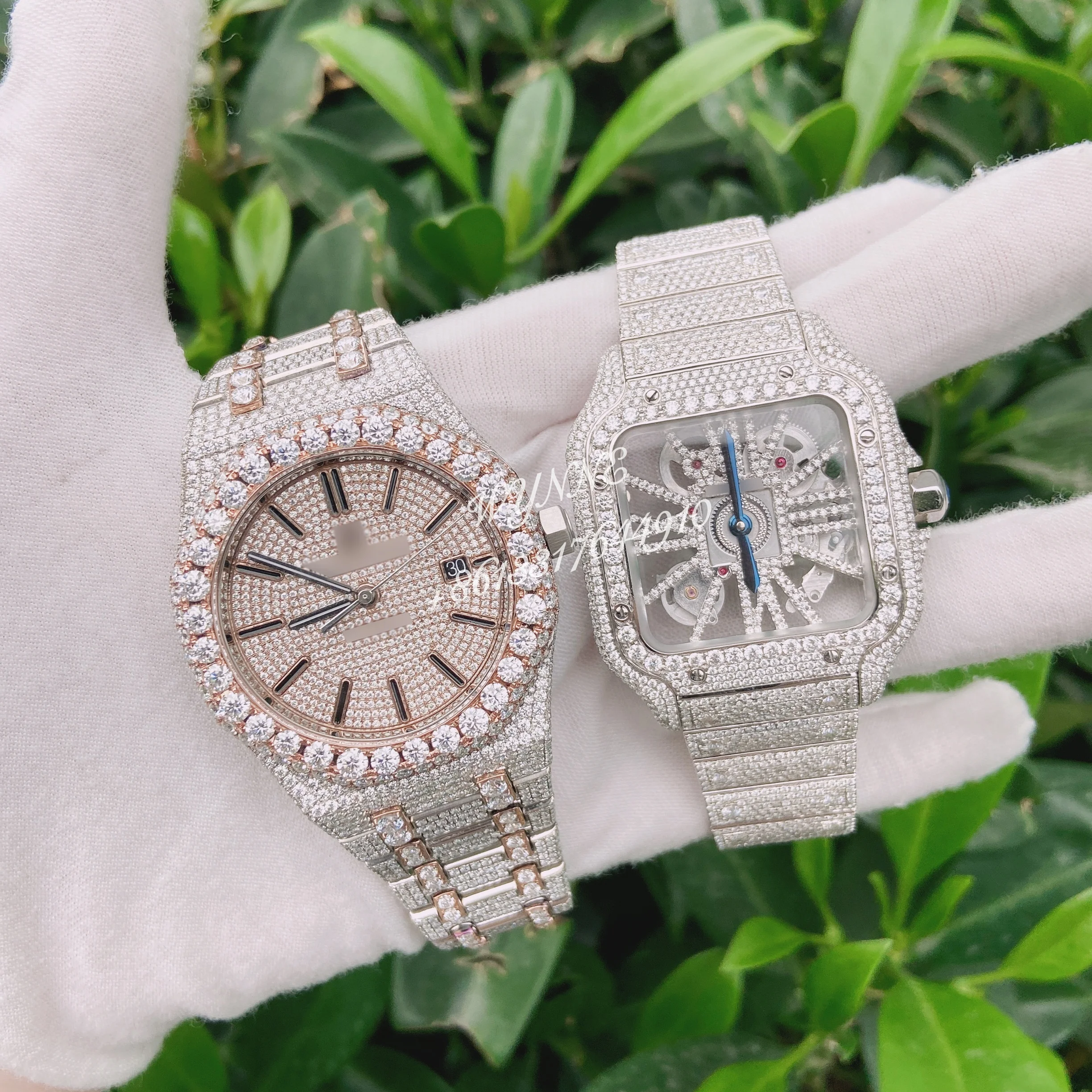 

Buss Down Hip Hop Luxury Watch Full Iced Out Hand Setting VVS Lab Moissanite Diamond Watch