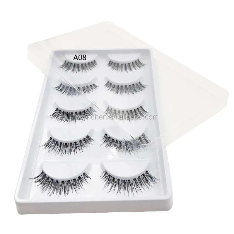 

Wholesale free sample A08 cheap price 5 pairs synthetic hair eyelashes transparent stem