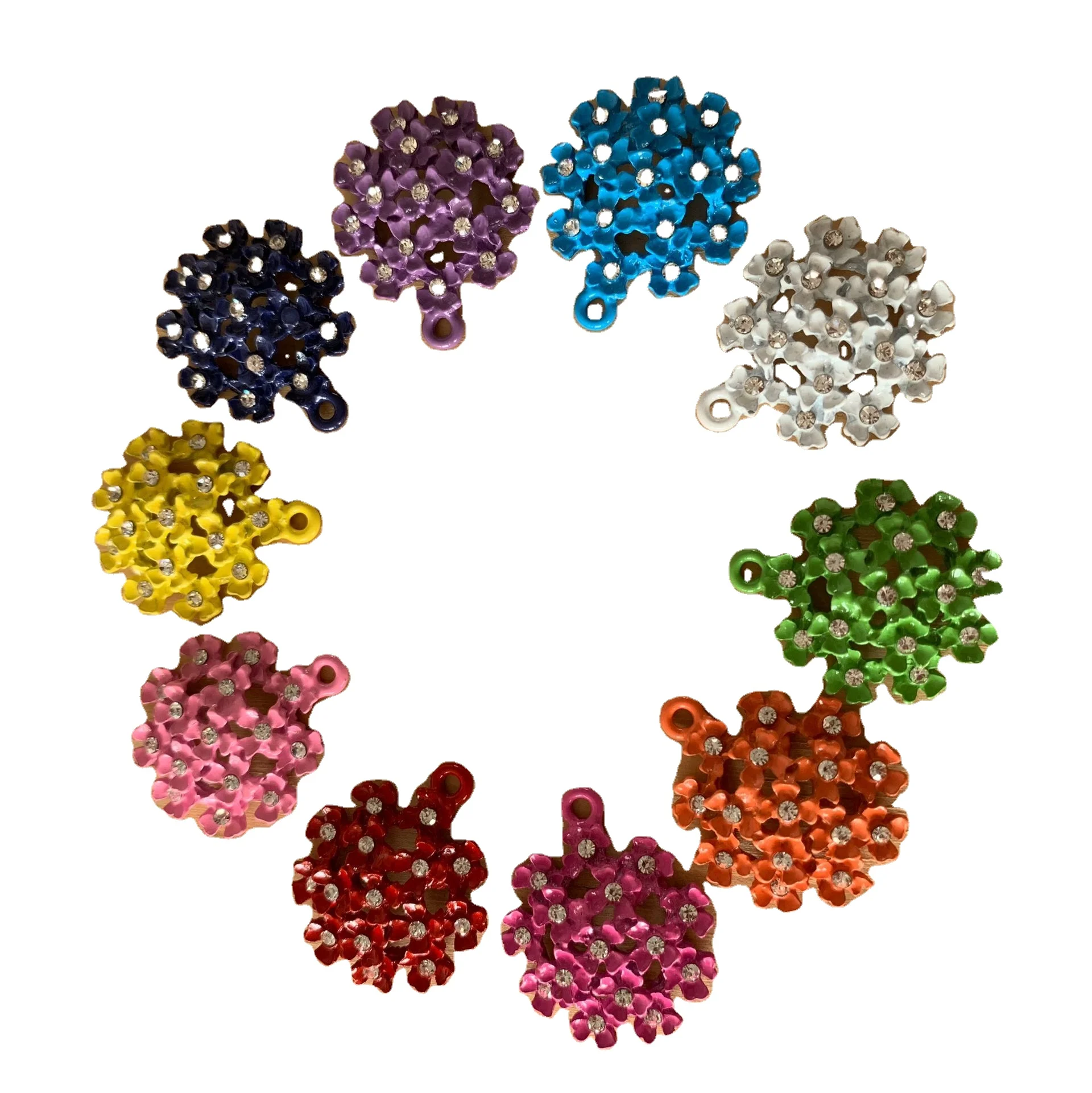 

color paint fancy flower charms with rhinestones 10 colors Plum blossom flower charms DIY flower charms for bracelet necklace