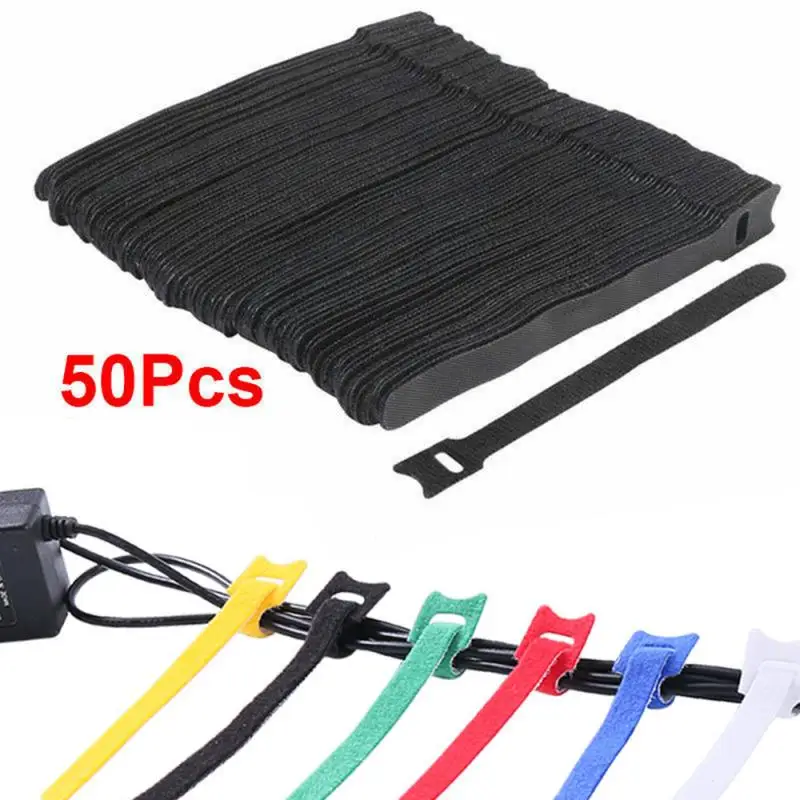 

Free Shipping 50pcs/Pack Nylon Sticky Cable Ties Fastener Reusable Computer Cable Winder Self-adhesive Loop Hook Wire Organizer
