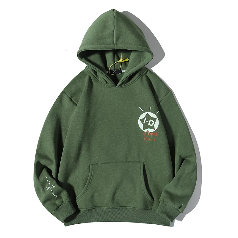 

IHJ5930 Dark green plus velvet sweatshirt men cotton hoodies thick fleece hoodies wholesale