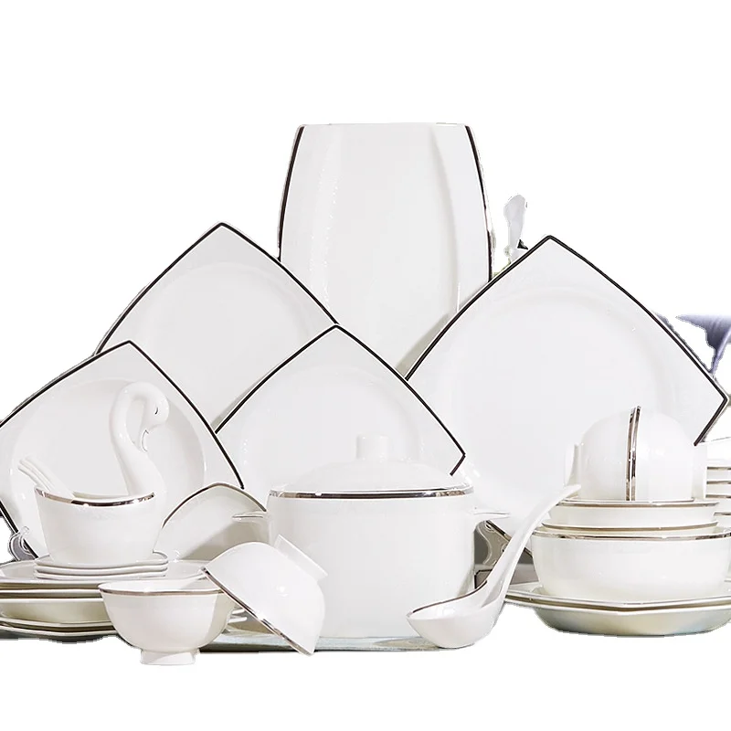 

Wholesale Square Ceramic Plates Round Bowls Dinner Set Bone China, Picture