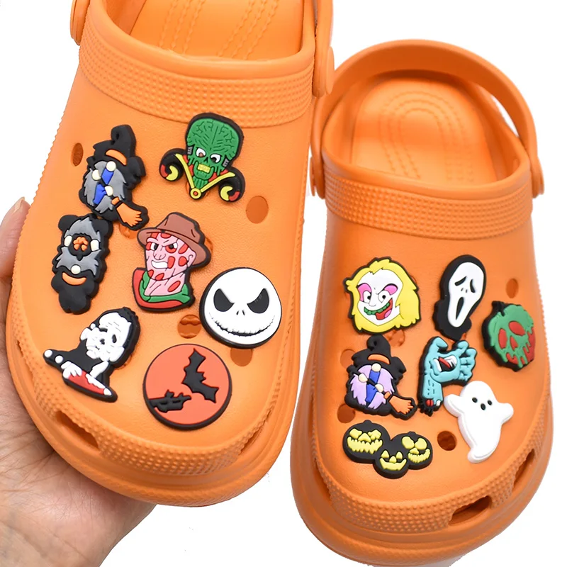 

Wholesale PVC Shoe Charms Character Halloween Croc Shoes Decorations Wristband Accessories For Kid Teen, Accept customized