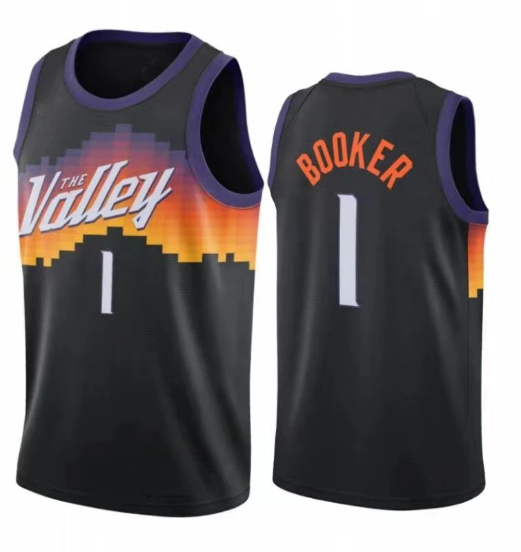 

Latest Phoenix City Edition The Valley 1 Devin Booker 13 Nash 3 Paul Black Stitched Basketball Jersey Custom Shorts Sun uniforms