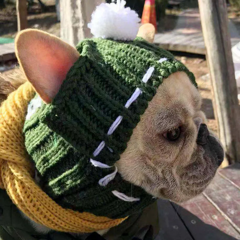 

Winter Dog Cap Christmas Pet Hats Woolen Puppy Hat With Ball Headwear for Small Dogs, 3 colors