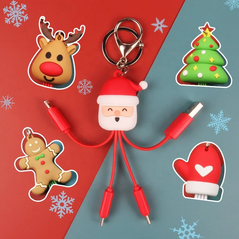

Christmas Multi Functional Usb Charging Cable Mobile Phone 3 in 1 cable Type C Fast keyring Charger Cable, Colorful