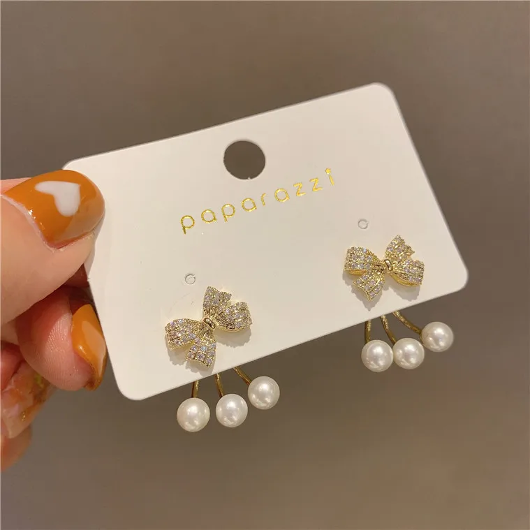 

JuHu 2021 New Trendy Sweet Temperament Bow Pearl Earrings
