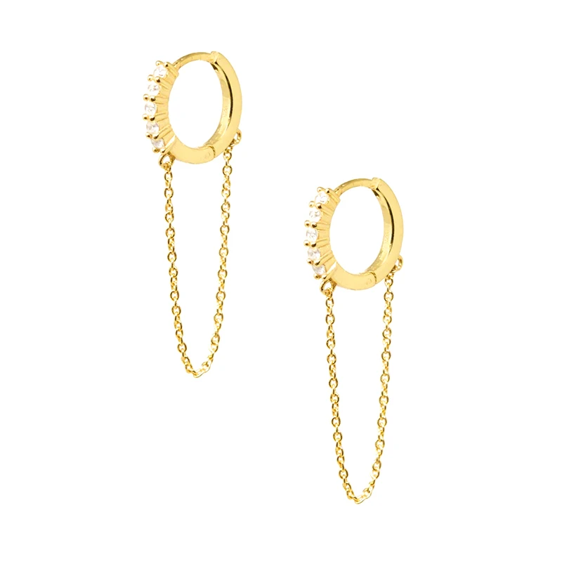 

S925 sterling silver round inlaid zircon personality trend tassel chain earrings