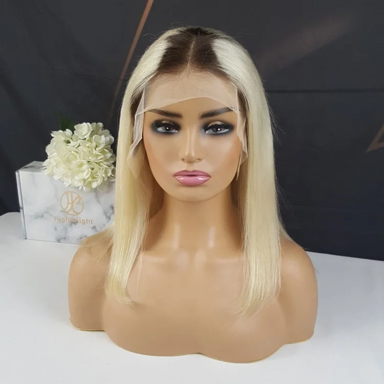 

Highknight Ombre Color Short Bob Wigs Human Hair Straight 13x4 Lace Front Wig